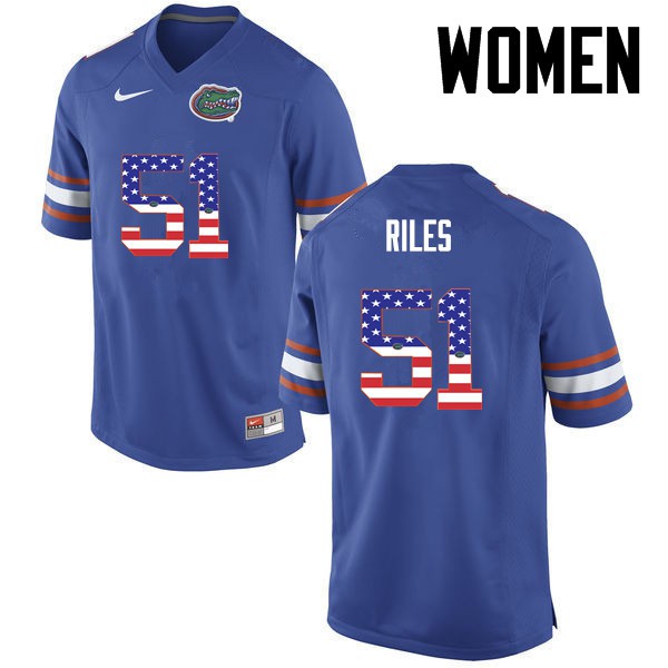 Florida Gators Women #51 Antonio Riles College Football Jersey USA Flag Fashion Blue
